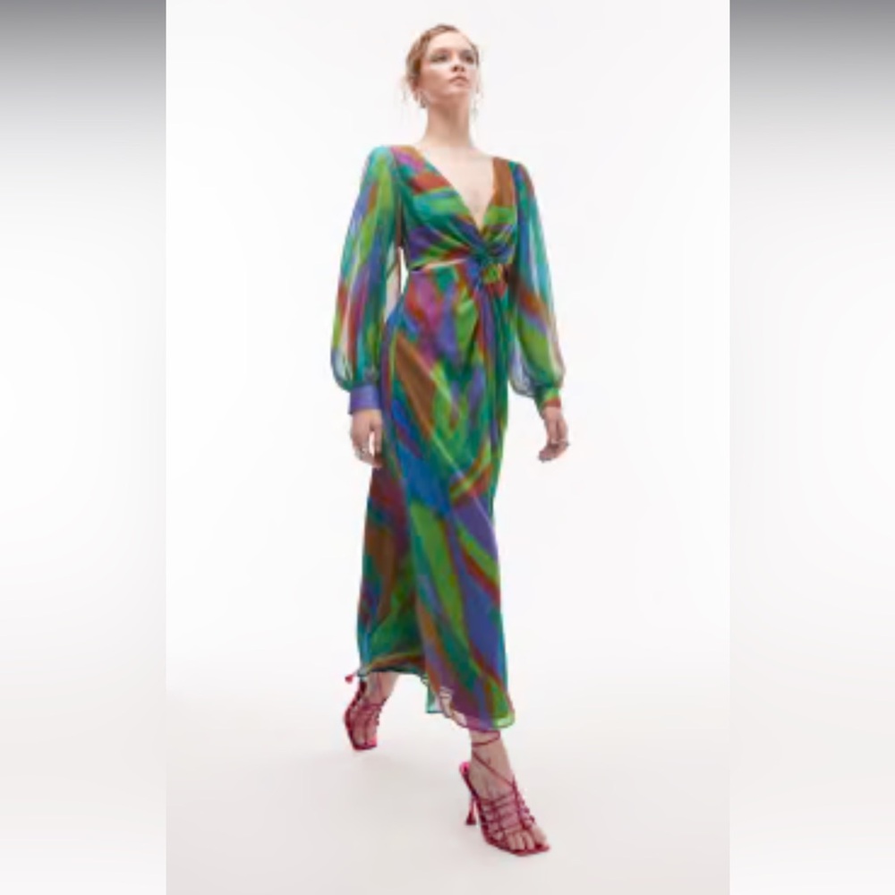 Top shop long-sleeveve cut-out Midi dress. Size 10. Multi-color